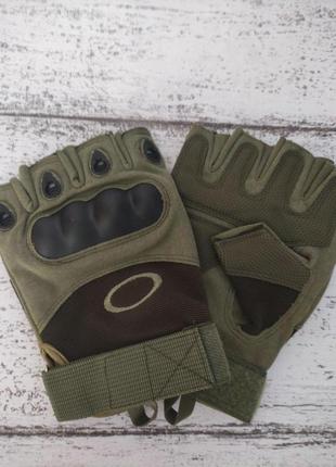 Тактичні рукавички Oakley безпалі з кісточками олива розмір L