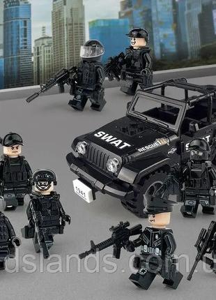 Фигурки военные спецназ полиция с машиной джип к лего