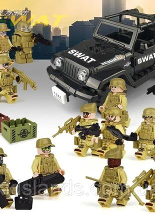 Фигурки военные спецназ 12 шт с джипом и собакой для лего