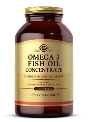 Жирні кислоти Solgar Omega 3 Fish Oil Concentrate, 120 капсул