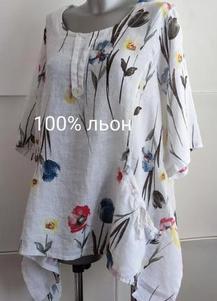 Льняна блуза new collection з квітковим принтом