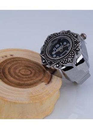 Часы-кольцо на палец кварцевые (с черным циферблатом) арт. 01917