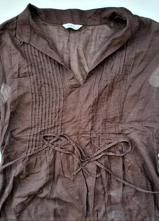 Женская лёгкая блузка коричневая с поясом