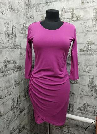 Розовое фиолетовое платье по фигурке с длинным рукавом