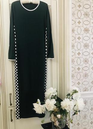 Длинное трикотажное платье с рукавом изумрудного цвета shein