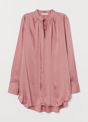 Длинная атласная блузка h&m женская приглушенный розовый 08748...