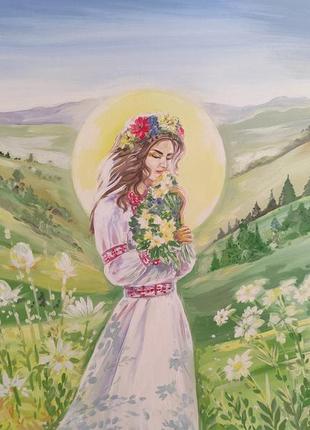 Картина маслом украинка девушка в вышиванке