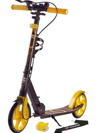 Самокат Maraton Rider с ручным тормозом и амортизатором желтый