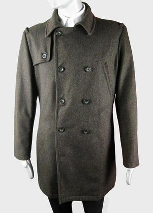 Мужское шерстяное темно-коричневое пальто от английского бренд...
