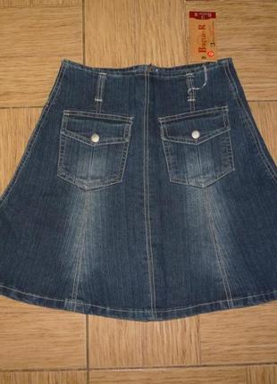 Красивая джинсовая юбка с карманами 10-15 лет