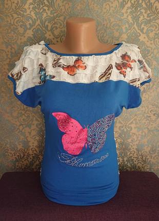 Красивая летняя женская футболка блузка блузочка блуза с бабоч...