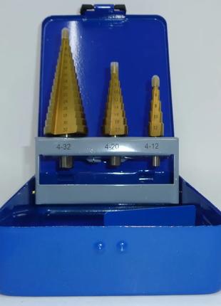 Набор ступенчатыx сверл 4-12, 4-20, 4-30 NTitan (метал. кейс)