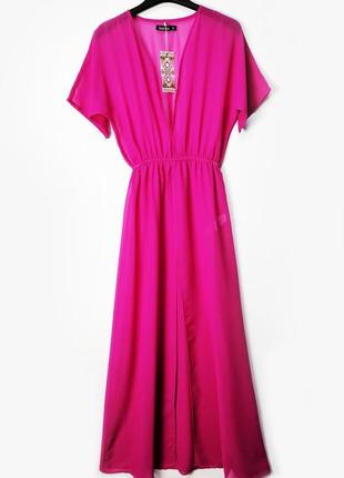 Длинное розовое пляжное платье в пол пляжная туника макси