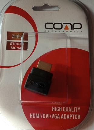 Переходник штекер HDMI - гнездо HDMI, угловой, gold, пластик, ...