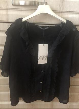 Блузка блуза топ кроп  кружево горох рюши обортка  бренд zara,...