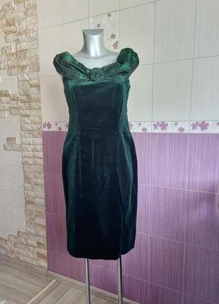Английской роскошное винтажное плюшевое зеленое платье вечерне...