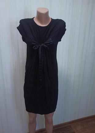 Чёрное платье с бантом. вискоза 100%.. тонкое платье