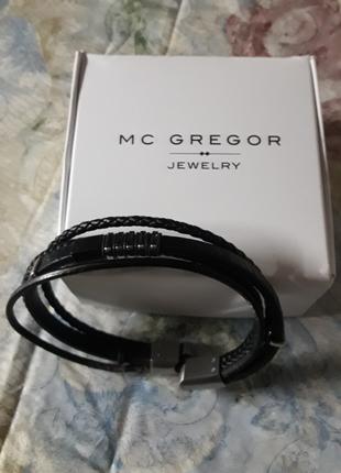Мужской кожаный черный плетеный браслет Mc Gregor Jewelry