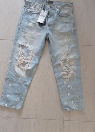 Рваные джинсы  высокая талия унисекс zara