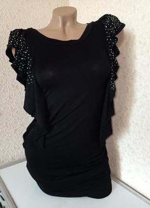 Шикарна чорна сукня-туніка зі стразами м. чорное платье 3519