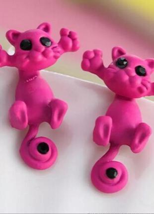 Серьги розовые "коты" (ярче чем на фото)