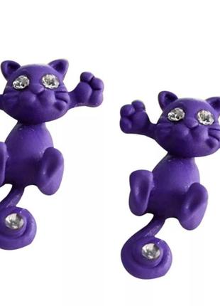 Детские сережки "коты", фиолетовые - размер серьг 2см, материа...