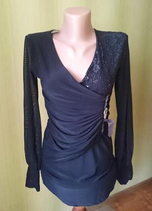 Красивая нарядная черная блуза, блузка, блузочка, кофта р.42/44