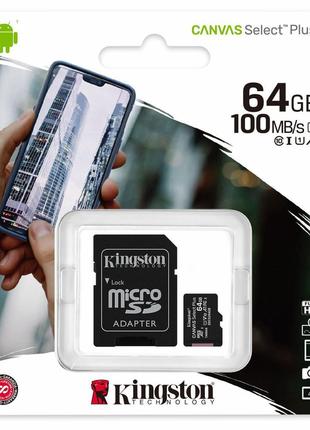 Карта памяти Kingston 64GB microSDXC Canvas Select Plus 100R A...