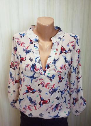 Блуза принт птички. красивая блуза. легкая блуза.  блуза колибри.