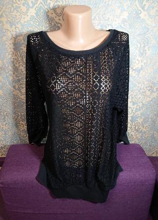 Красива чорна блуза жіноча блузка блузочка мереживо кофта р. 4...
