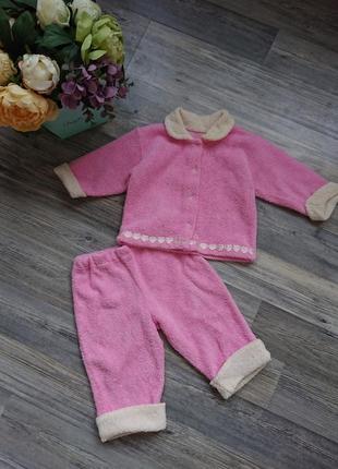 Теплый костюм пижама детский 6-12 месяцев кофта брюки