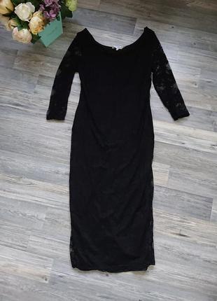 Женское черное кружевное платье размер s/m