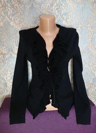 Красивая черная кофта кардиган свитер с воланом размер 44/46