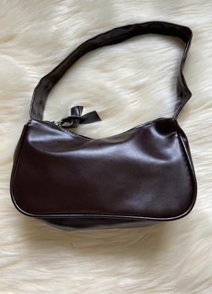 Новая женская кожаная сумка багет цвет темно коричневый