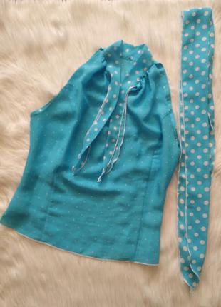 Sale летняя голубая блуза блузочка-безрукавка на завязках на шее