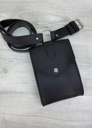 Жіноча сумка чорна сумка на пояс чорна поясна сумка клатч на пояс
