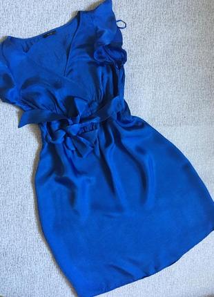 Сукня синя коротка під атлас сукня з поясом плаття синє f&f - ...