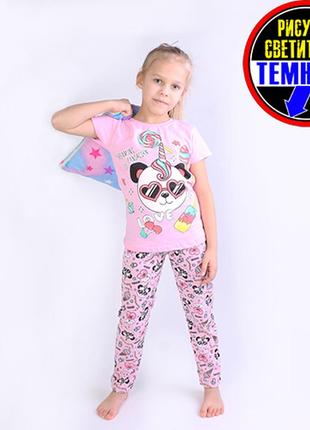 Піжама для дівчинки футболка + лосинки панда світяшка