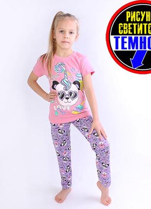 Піжама для дівчинки футболка+лосинки панда світяшка