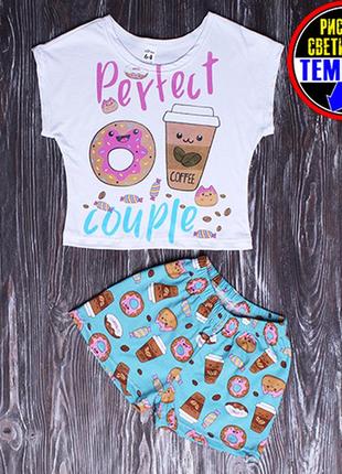 Піжама для дівчинки футболка + шорти кава з пончиком