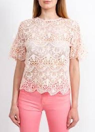 Кружевная ажурная блуза футболка персикового розового цвета