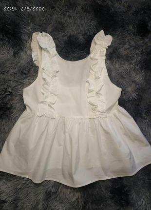Zara белая нарядная летняя майка блуза безрукавка с баской хс-с-м