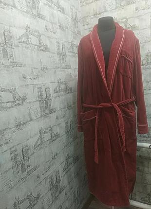 Коричневый кирпичный банный халат с капманами длинный