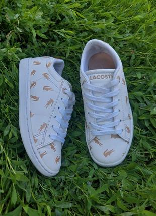 Детские белые кроссовки принт 🐊 крокодилы от lacoste.
