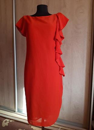 Оранжевое платье с воланами/асиметрия