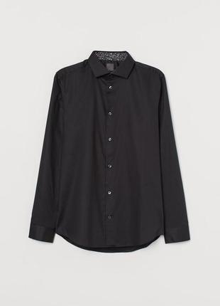 H&m slim fit premium cotton 46 - 48 р сорочка чорна рубашка че...