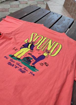 Винтажная кораловая футболка 80х 90х sound rock-'n'-roll с нео...