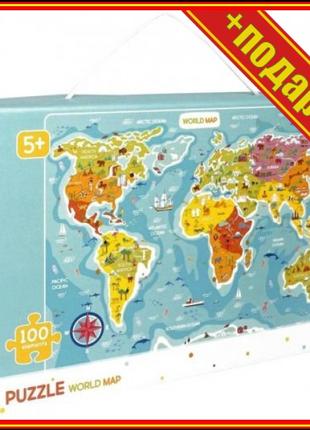 ` Пазлы "Карта мира", 100 элементов (английский язык),Пазл кас...