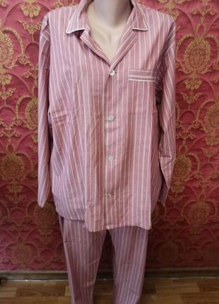 Классическая, плавно-розовая пижама в полоску из смесовой ткан...