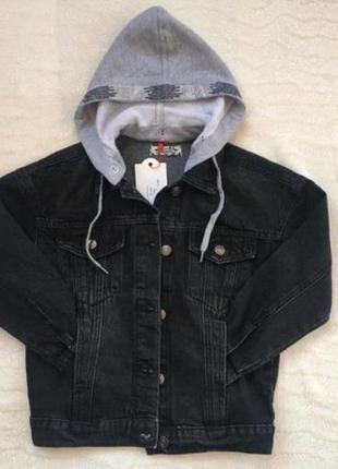 Джинсовая куртка с капюшоном чёрная на девочку 128 134